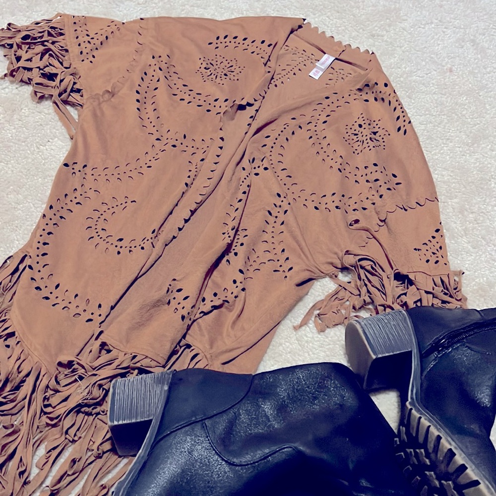 XHILARATION Boho Faux Suede Fringe Cover Up